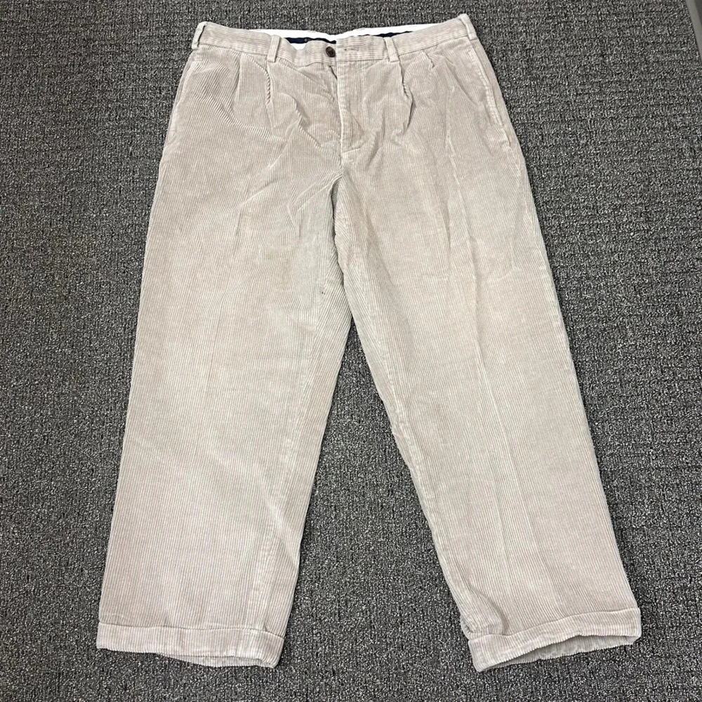 Brooks Brothers Corduroy Pants Mens 38x32 Elliot‎ Tan Beige Pleated Hemmed FLAW